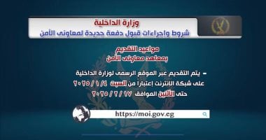 كيفية تقديم الطلاب بمعاهد معاون الأمن بوزارة الداخلية أون لاين.. انفوجراف – المحرر العربي